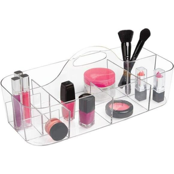 Clear Plastic Cosmetic Organizer Tote Makeup Storage Bin Bathroom Shower Caddy - Picture 1 of 7